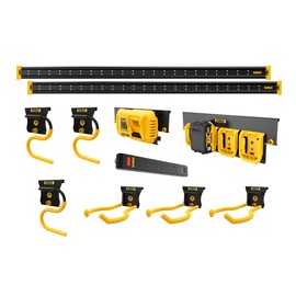 DEWALT Tool Organizer, Wall Mount, Kit for Lawn & Garden Tools, Includes Hooks, 2 Metal Rails, Charger Mount and Magnetic Power Strip, DEWALT Workshop Storage System Compatible (DWST82826)