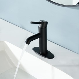 Matte Black Single Handle Bathroom Sink Faucet, Becaa Single Hole Modern Faucet with Assembled Supply Hoses & Pop-up Drain for Bathroom Vanity Lavatory, 1 Hole or 3 Holes