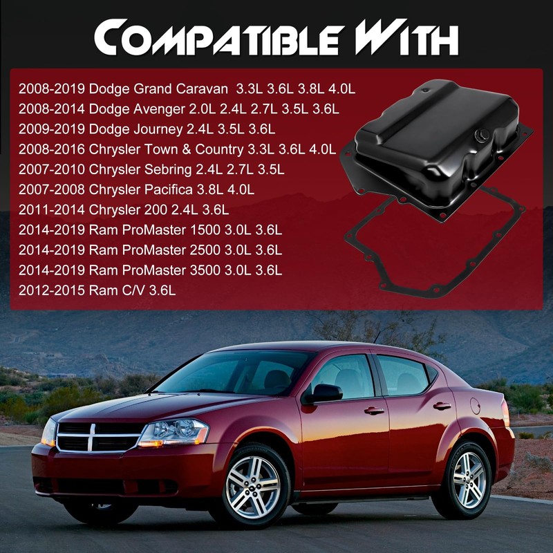 Transmission Oil Pan with Drain Plug & Gasket, Compatible with