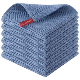 Mordimy Cotton Kitchen Dish Cloths, 6 Pack Super Absorbent and No Lint Waffle Weave Dish Towels, Fast Drying Dish Rags for Washing Dishes, 12 x 12 Inch, Navy Blue