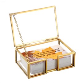 OGANAZI Clear Bible Verse Box with Easy Take Slot, Gold Glass Card Holder for Scripture Cards, Ideal Prayer Box for Bible Verse Promise Cards, Great Christian Gifts for Women