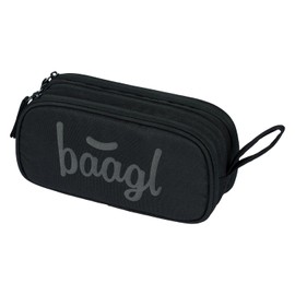 Baagl Pencil Case for Girls, Boys, School Pencil Case with 3 Compartments, Pencil Case for Teenagers, Kids Case, black, Pencil case