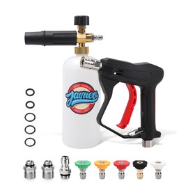 Javneo Short Pressure Washer Gun with Foam Cannon, Power Washer Gun Kit, 1/4" Quick Connect Outlet, 3/8" Inlet, M22-14mm & M22-15mm Fittings, 1L Foam Bottle, 5 Nozzle Tips