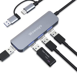 Wowssyo 4-Port USB 3.0 Hub, Ultra Slim Portable USB Data Hub, USB Splitter for MacBook, Mac Pro, Mac Mini, IMac, Surface Pro, Laptop, PC, Flash Drive, Mobile HDD