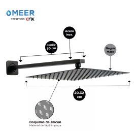 CNX Meer, Regadera Cuadrada Con Brazo Negro Mate Con Organizador