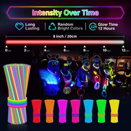 Glow Sticks - Glow sticks bulk party pack - 8" Glow in the Dark Party Supplies Light Sticks for Neon Party Glow Necklaces and Bracelets for Kids or Adults (GS02)