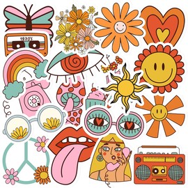 GOLEEX 20 Pack Pcs Hippy Stickers Funny Waterproof Decals Vinyl Labels for Women Kids Teens Girls Adults Travel Case Water Bottles Laptop Helmet Computer Notebooks Guitar Decor