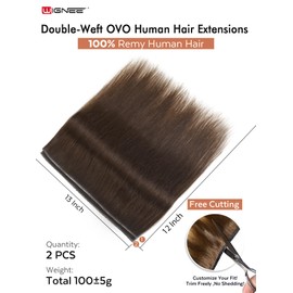 WIGNEE Double Invisible PU OVO Human Hair Extensions 100% Remy Hair Weft Brown Hair Extensions Human Hair 2 PCS 12 Inch No Glue Wefts Micro Bead Real Human Hair Extensions (2)