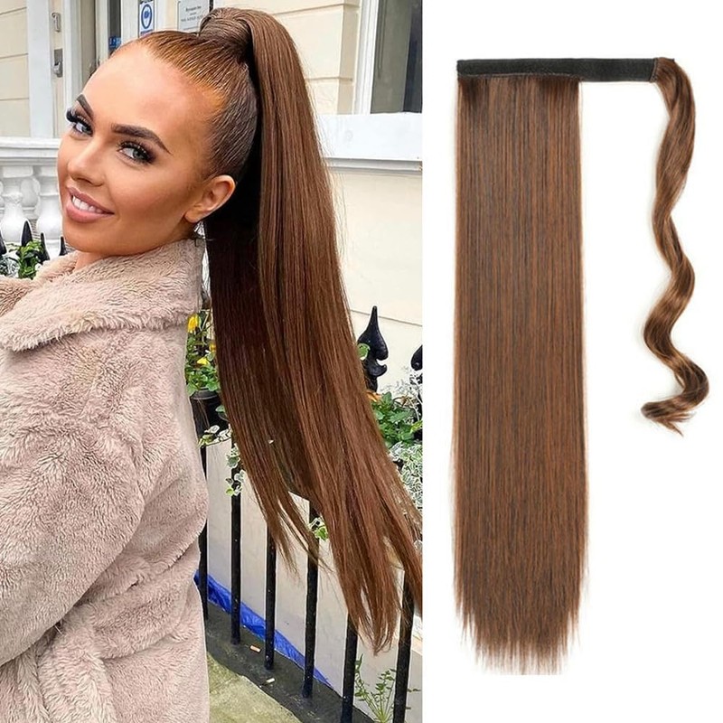 TTPSRY Ponytail Hair Extension 24 Inch Long Straight Synthetic Extensions