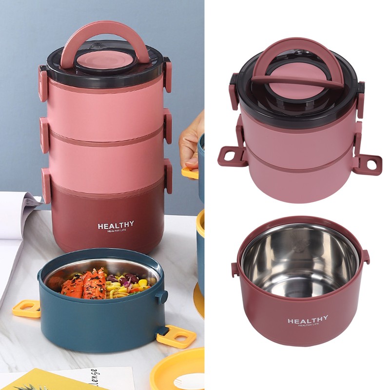 Thermal Lunch Box 2200ml Three Layer Detachable Compartment Design Portable
