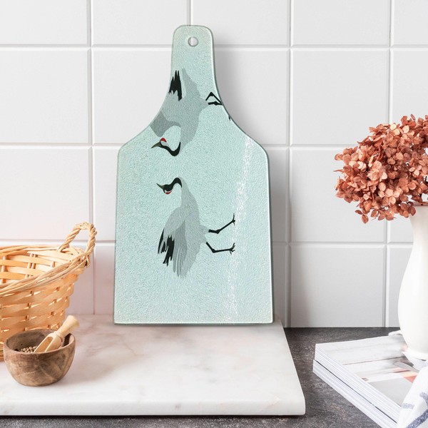 Lunarable Japanese Cutting Board, Asian Crane Birds with Opened Wings