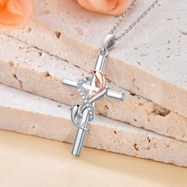 POTOPYY Infinity Cross Necklace for Women Sterling Silver Cross Dolphin Necklace Religious Christian Pendant Dolphin Jewelry Birthday Christmas Gifts for Women Wife Mom Sister Daughter