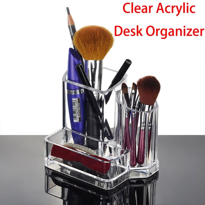 Makeup Brush Holder, Acrylic Transparent Cosmetic Display Holder with 3