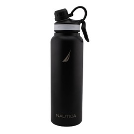 NAUTICA Double Wall Stainless Steel Tumbler With Screw-On Cap, 40 oz Cold And Hot Drink (Black)