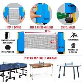 Ping Pong Paddle Set - 4 Professional Rackets, Retractable Net, 6 Pig Pong Balls, Carry Case - Indoor and Outdoor Table Tennis Play