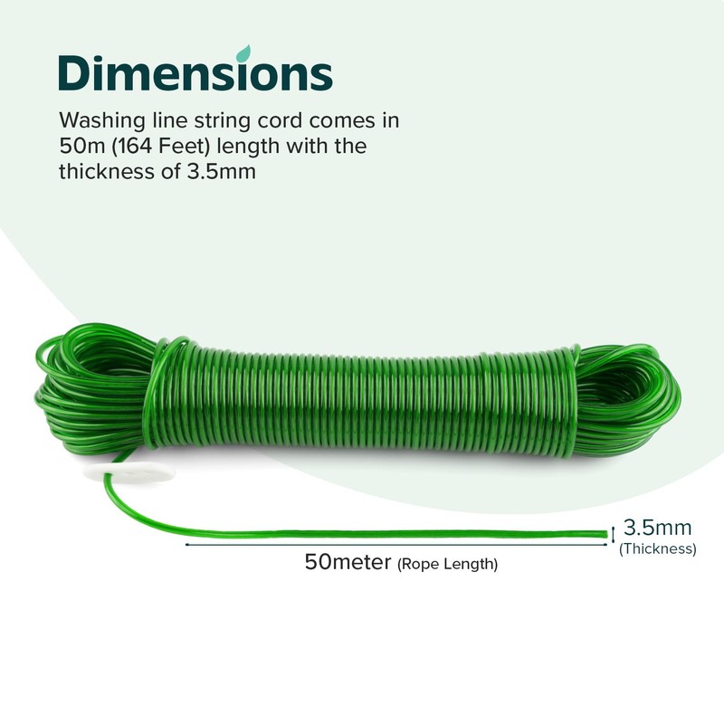 Washing Line Rope 50m/164ft | Strong Thick Clothes Lines for