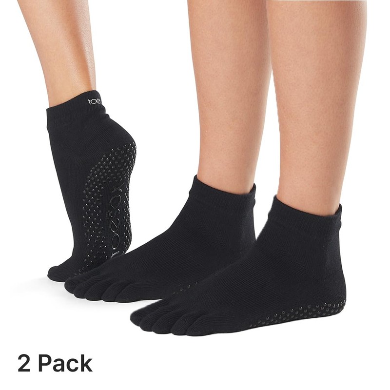 Toesox Grip Ankle Full Toe 2 Pack Black Medium