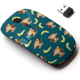 2.4G Wireless Mouse with Cute Pattern Design for All Laptops and Desktops with Nano Receiver - Monkey Yellow Banana