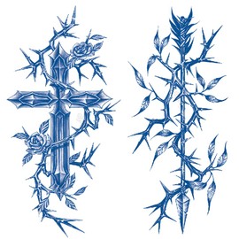 Oottati 2 Sheets Semi Permanent Waterproof Temporary Tattoos, 2 Weeks Long Last, 100% Plant-Based Ink Infinity Realistic Stickers,Thorns Cross Flower Arrow