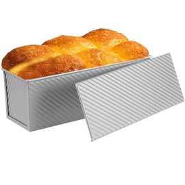 AVSQUINE Non-Stick Pullman Loaf Pan with Lid 13x4 Inch - 2.2lb Carbon Steel Bread Baking Pan with 4 Vent Holes, Heavy Duty Sourdough Loaf Pan with Cover for Homemade Sandwich Bread (Silver)