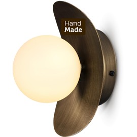 Wall Lights - Brass Wall Sconces Indoor LED Light, Morden Vanity Lighting for Bedroom, Hallway and Dining Room Light Fixture (White Matte Glass, Blackened Brass)