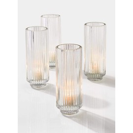 Serene Spaces Living Set of 4 Tall Clear Ribbed Glass Votive Holder, Perfect for Weddings and Home DÃ©cor, Measures 6.25" Tall and 2.25" Diameter