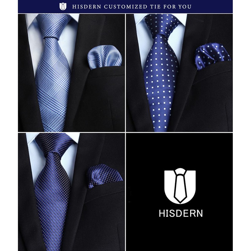 HISDERN TA3-01S Set of 3 Neckties and Pocket Squares, Luxury
