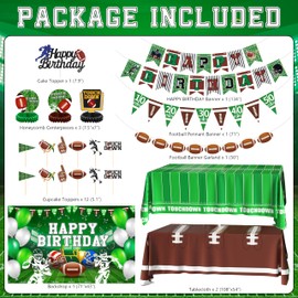 TREWAVE Football Birthday Party Decorations Superbowl Football Party Decoration Supplies Include Balloon Arch Kit Birthday Banner Backdrop Touchdown Tablecloth for Football Game Day Tailgate Party