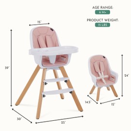 Evolur Zoodle 3 in 1 Convertible Baby High Chair in Pink