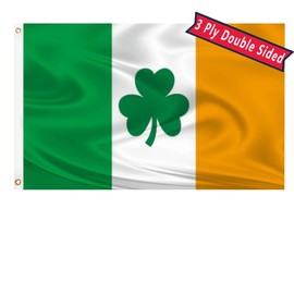Ireland Irish Shamrock Flag 3x5 Double Sided Ireland Republic Flag Three Layer 240D Polyester Fiber Saint Patrick's Day Clover Flags with Durable Canvas Header and 2 Non Fading Brass Grommets