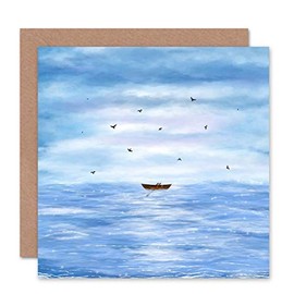 ROW BOAT BIRD SEA PAINTING SCENE BLANK GREETINGS BIRTHDAY CARD ART
