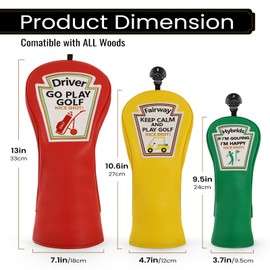 Craftsman Golf Funny Golf Club Head Covers, Driver 3 5 Wood Fairway Hybrids Headcover, 3 Pieces Deign Snug Fits