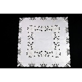 Marina Decoration Vintage Elegant Embroidered Cutwork Kitchen Dining Tablecloth, Christmas Silver White Poinsettia with White Base 36 Inch Square for Small Coffee Tea Table and Nightstand
