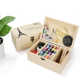 Joyeee Wooden Sewing Kit - Premium Sewing Suit Box with Complete Sewing Accessories for Repairing Clothes, DIY Hobby Household Sewing Tools for Grandma Mother Girls Beginners, Portable for Travel and