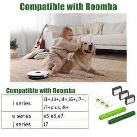Kit de Repuesto para iRobot Roomba e5 e6 e7 i3 i7 j7 y Todas Las Series Plus I, E, J, con 1 Juego de Cepillos de Goma Multisuperficial, 8 Cepillos de Barrido de Bordes, 8 Filtros, etc
