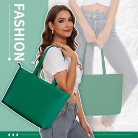 KALIDI Tote Bag Zipper Shoulder Bag Faux Leather Purses for Women Casual Handbag Work Dating College, Green