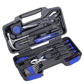 Torin 40 Piece Tool Set Household Repair Tool Kit with Plastic ToolBox, adjustable wrench, driver handle, linesman pliers, measuring tape, screwdriver bits, screwdrivers Set For Men Women, APK040TSM-1
