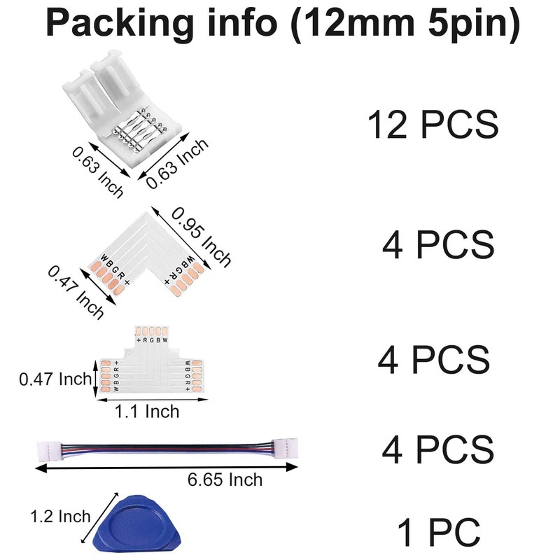 loodyed LED Strip Connector 5 Pin 12mm Kit Include L