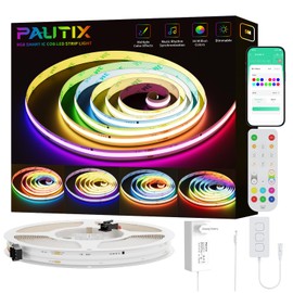 PAUTIX WiFi RGB Smart IC COB LED Strip Kit, 5 m, 24 V Pixels, Addressable Rainbow Colour-Changing LED Band, Smart Function with Alexa and Power Supply for DIY Lighting Projects