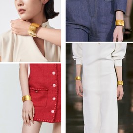 PROSTEEL Women's Wide Bangle Stainless Steel/18k Gold Plated Open Cuff Bracelet Retro Style Upper Bangle Bracelet Accessory, Stainless Steel