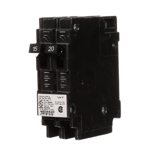 Siemens Q1520 One 15-Amp and One 20-Amp Single Pole 120V Non-Current Limiting Circuit Breaker