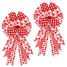 Large Valentines Day Bows for Wreath 20x11 Inch, 2 Pack Pre-Tied Heart Wired Burlap Ribbon Bow, Big Tree Topper Bow for Front Door Indoor Outdoor Decoration (Red)
