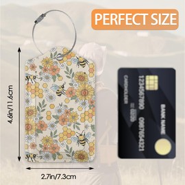 2 Pcs Luggage Tags for Suitcase,Retro 70s 60s Groovy Hippie Flower Bee Luggage Tag Name Id Labels with Privacy Cover for Travel Backpack Women Men