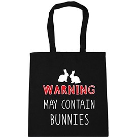 Hippowarehouse Warning May Contain Bunnies Tote Shopping Gym Beach Bag 42cm x38cm, 10 litres