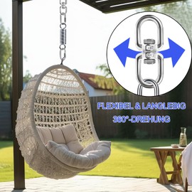 Swing Spring for Hanging Chair Steel Spring 360° Spring with Swivel 2 Carabiner Hooks Hanging Spring Hanging Chair Suspension Stainless Steel 304 up to 250 kg for Hammock, Hammock, Punch Bag Holder,
