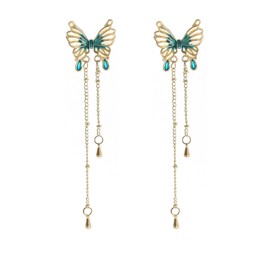 coadipress Butterfly Earrings for Women Delicate Sweet Bohemian 14K Gold Long Crystal Rhinestones Butterfly Lightweight Fringe Tassels Dangle Drop Earrings Daily Traveling Prom Floral Jewelry Gifts (Yellow Green)