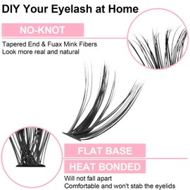 Cluster Eyelash Extensions, 280pcs 40D, 0.07 D Curl 13mm Natural False Eyelashes, Soft Individual Lashes DIY Extension