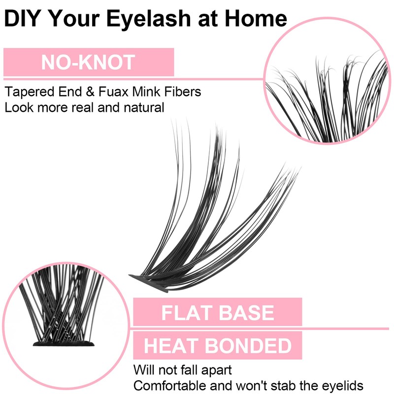 Cluster Eyelash Extensions, 280pcs 40D, 0.07 D Curl 13mm Natural
