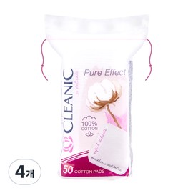 Cleanic Pure Effect Soft Touch Cotton Pads, 50 Sheets, 4 Pieces / 클레아닉 Pure Effect 소프트 터치 화장솜, 50매입, 4개