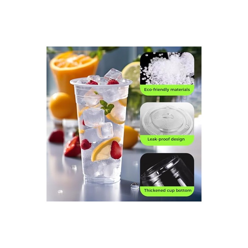 [100 SETS] 32 oz Cups with lids, Plastic cups with